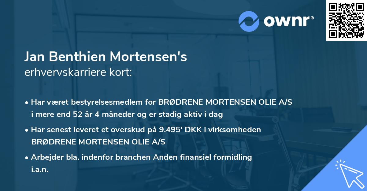 Jan Benthien Mortensen's erhvervskarriere kort