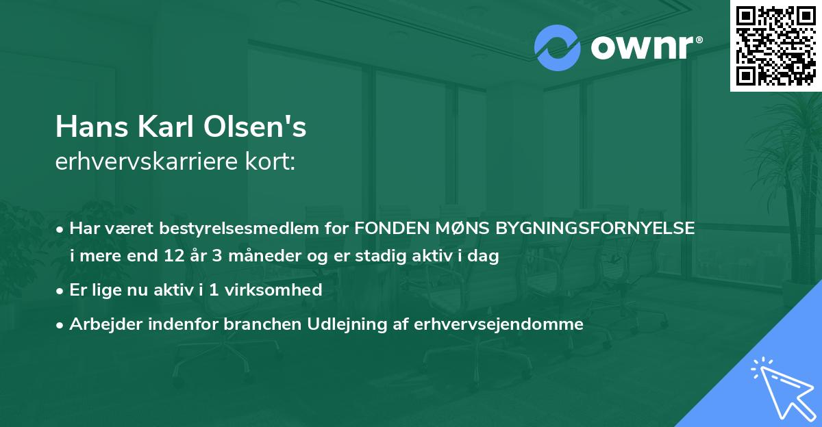 Hans Karl Olsen's erhvervskarriere kort