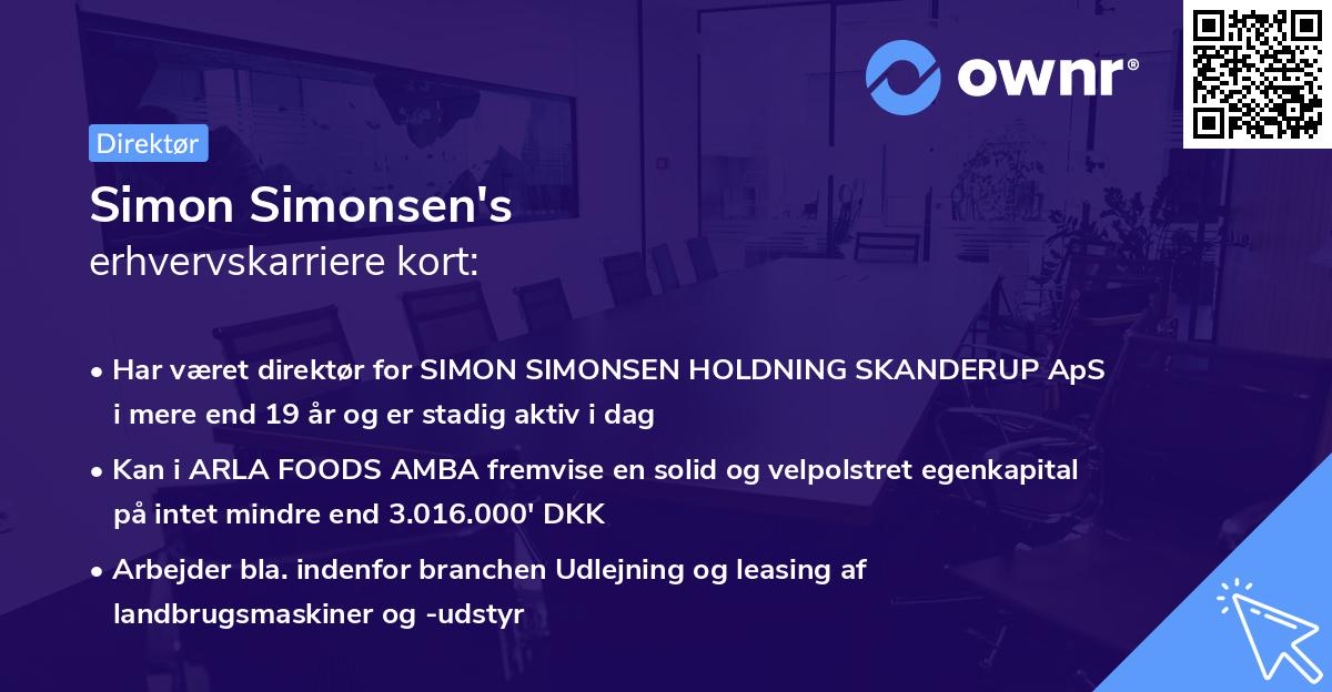 Simon Simonsen's erhvervskarriere kort