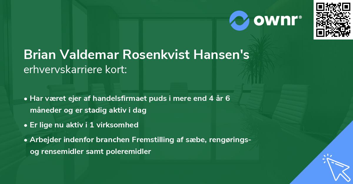 Brian Valdemar Rosenkvist Hansen's erhvervskarriere kort