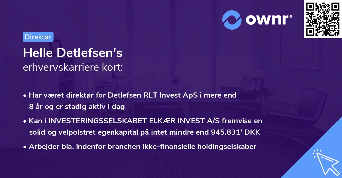 Helle Detlefsen's erhvervskarriere kort