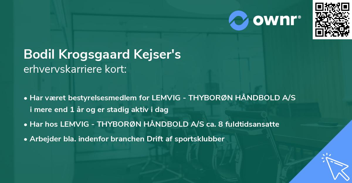 Bodil Krogsgaard Kejser's erhvervskarriere kort