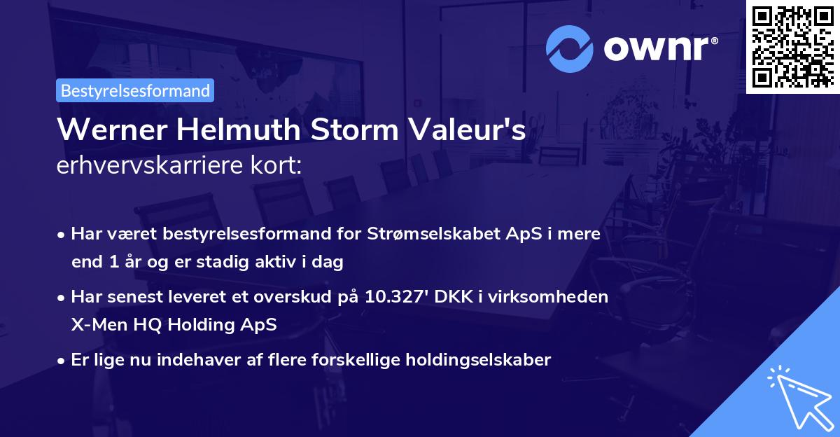 Werner Helmuth Storm Valeur's erhvervskarriere kort