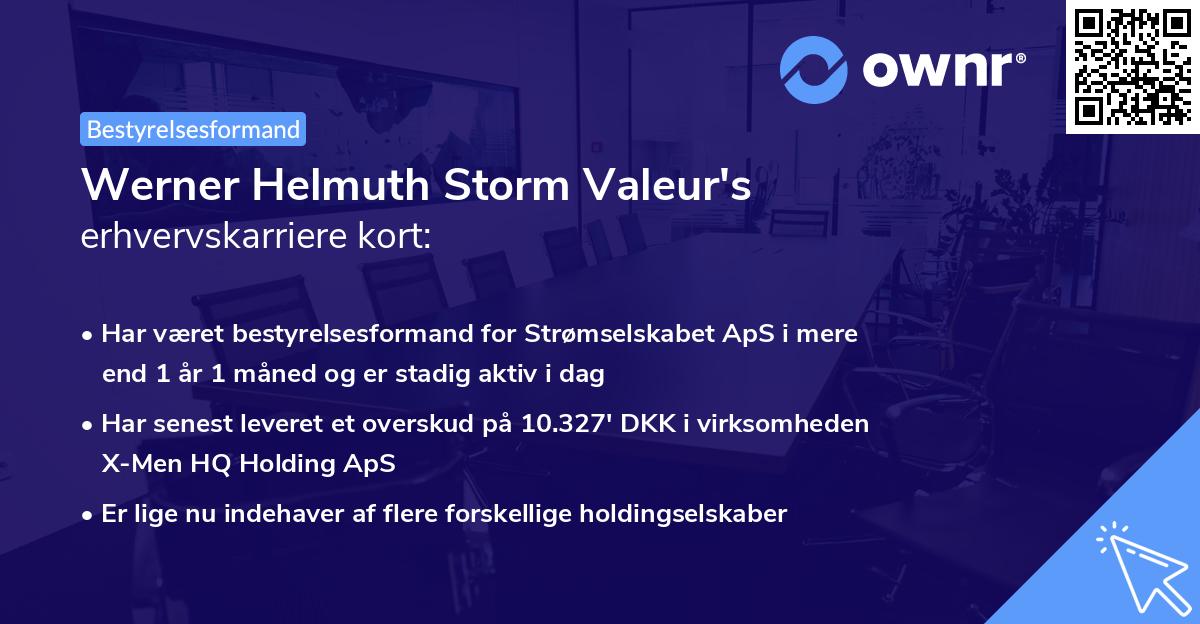 Werner Helmuth Storm Valeur's erhvervskarriere kort