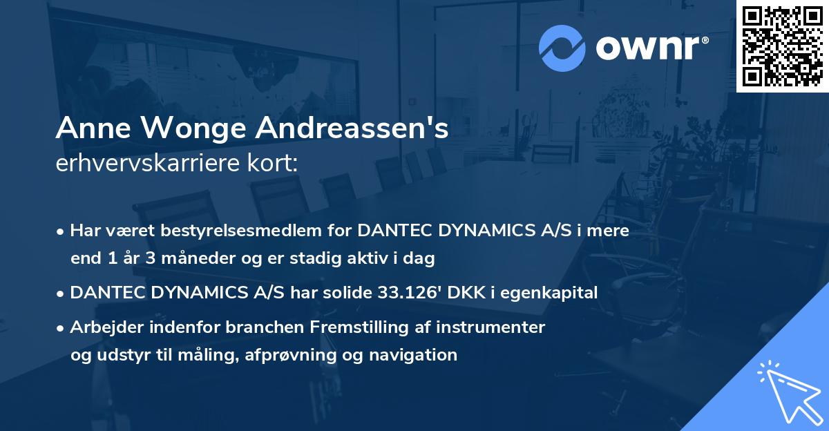 Anne Wonge Andreassen's erhvervskarriere kort