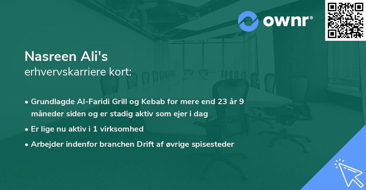 Nasreen Ali's erhvervskarriere kort