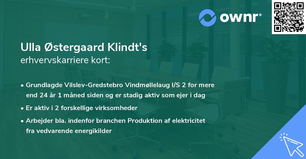 Ulla Østergaard Klindt's erhvervskarriere kort