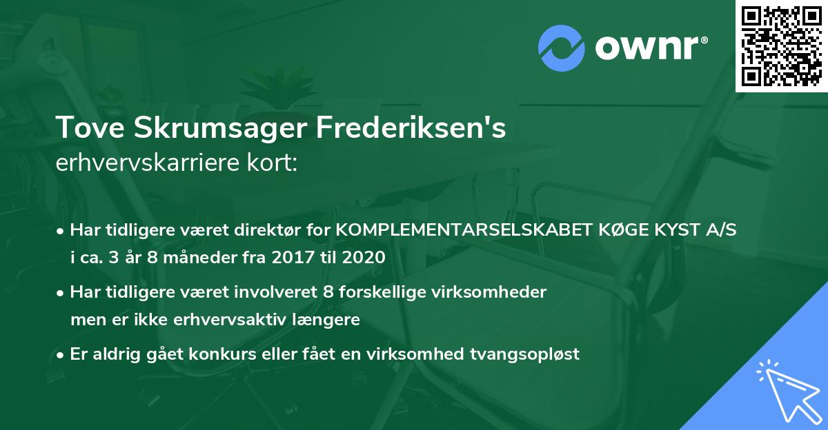 Tove Skrumsager Frederiksen's erhvervskarriere kort