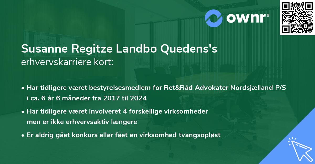 Susanne Regitze Landbo Quedens's erhvervskarriere kort