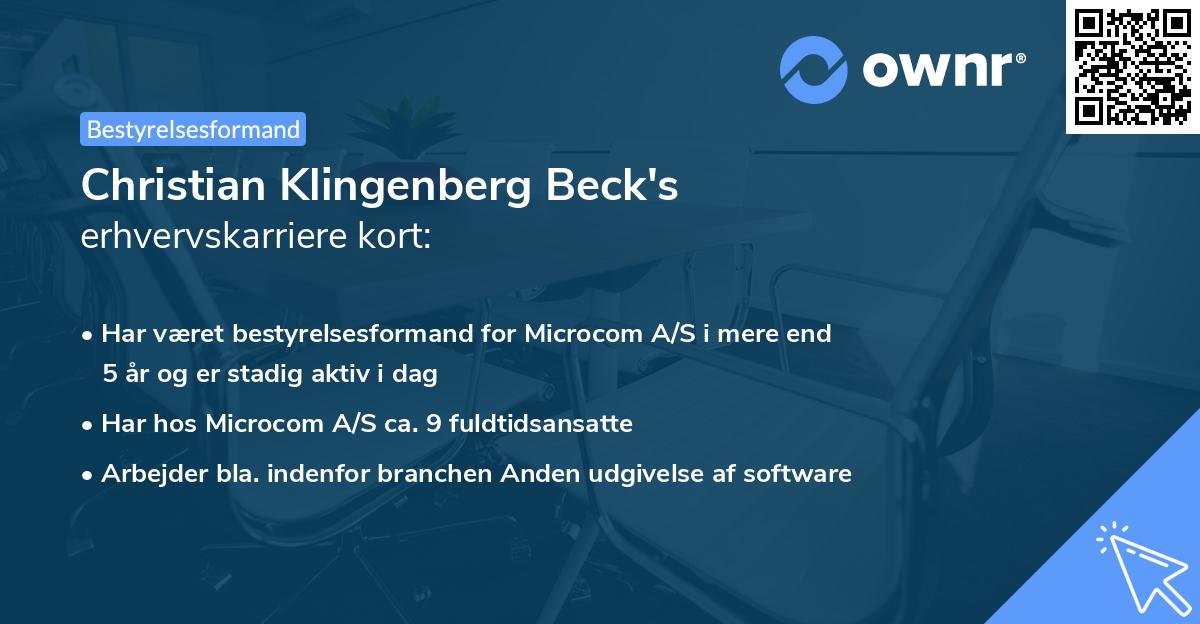 Christian Klingenberg Beck's erhvervskarriere kort