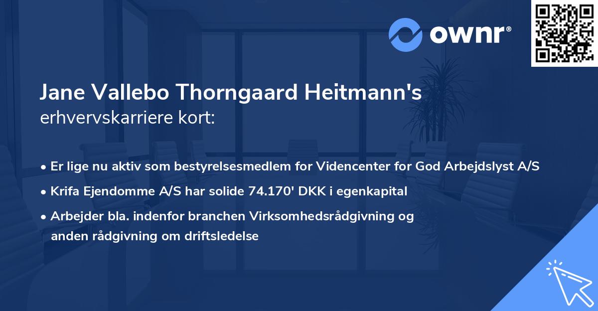 Jane Vallebo Thorngaard Heitmann's erhvervskarriere kort