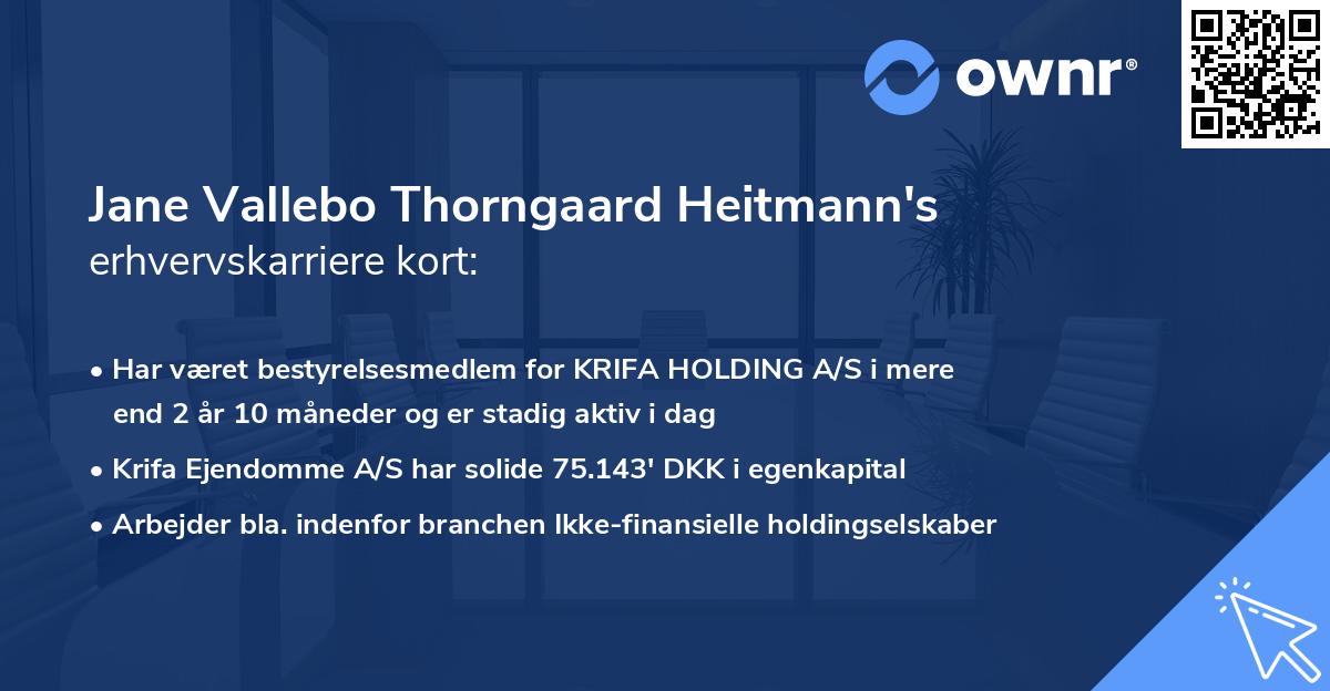 Jane Vallebo Thorngaard Heitmann's erhvervskarriere kort