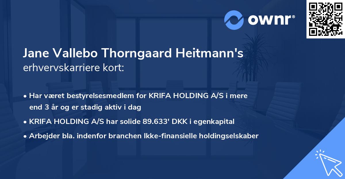 Jane Vallebo Thorngaard Heitmann's erhvervskarriere kort
