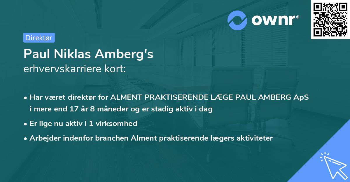Paul Niklas Amberg's erhvervskarriere kort