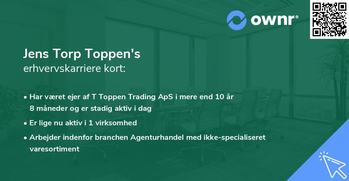 Jens Torp Toppen's erhvervskarriere kort