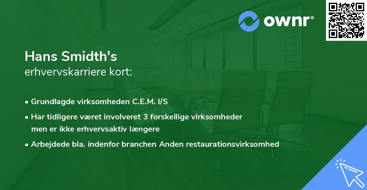Hans Smidth's erhvervskarriere kort