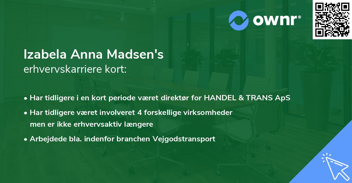Izabela Anna Madsen's erhvervskarriere kort