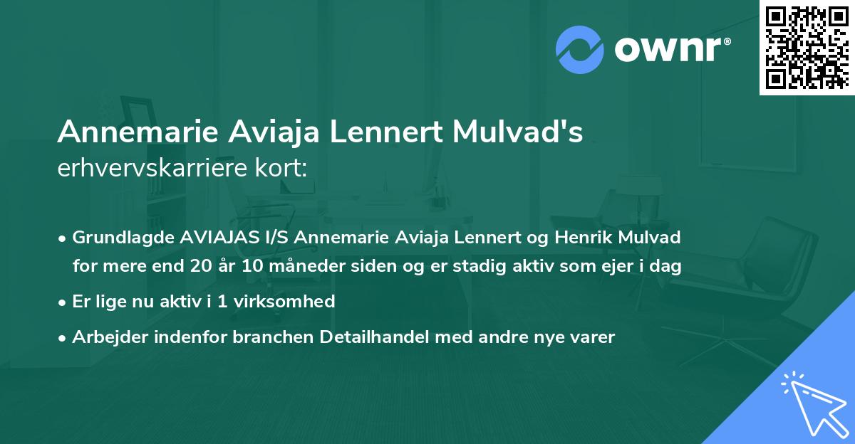 Annemarie Aviaja Lennert Mulvad's erhvervskarriere kort