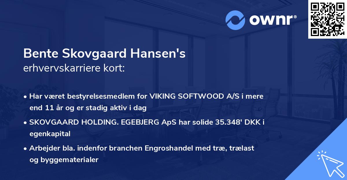 Bente Skovgaard Hansen's erhvervskarriere kort