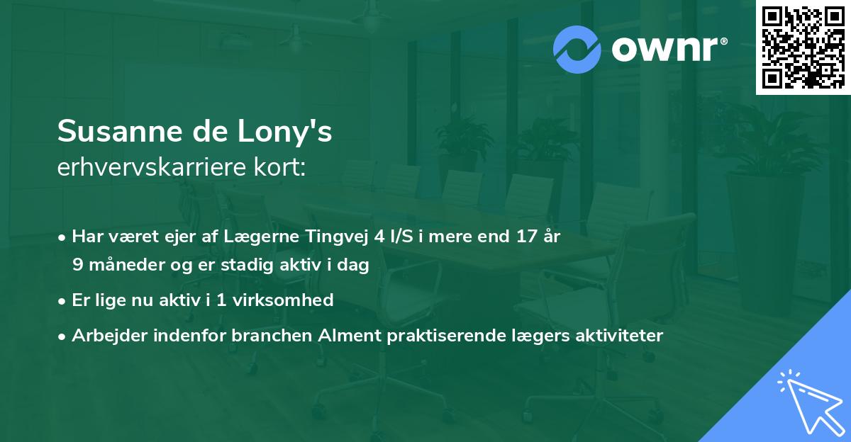 Susanne de Lony's erhvervskarriere kort
