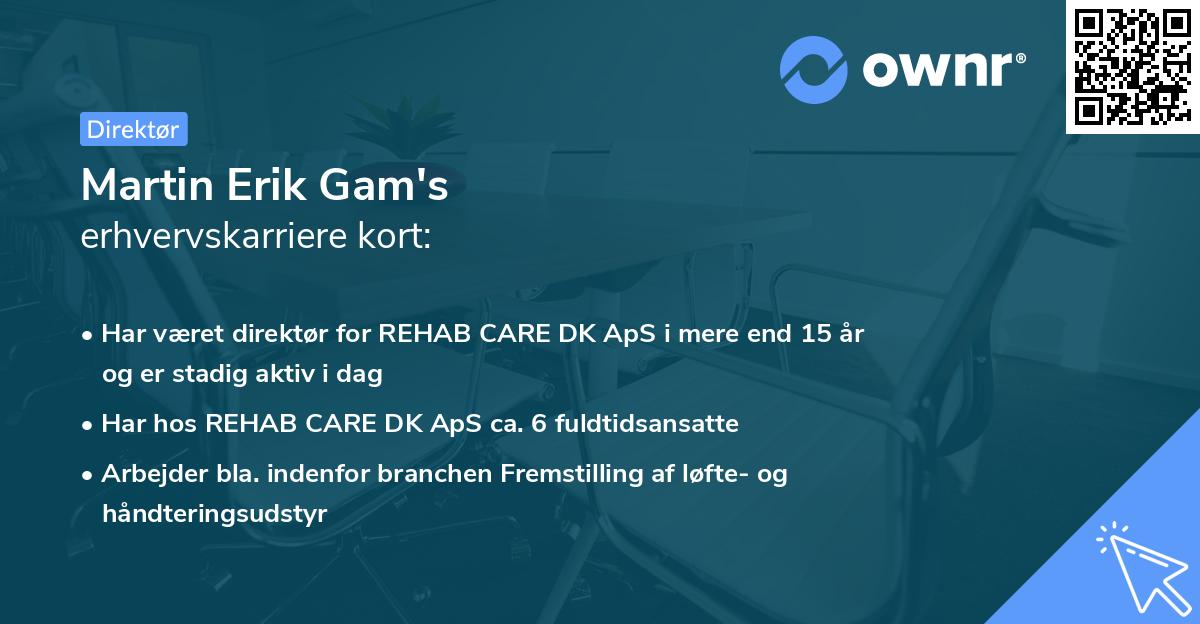 Martin Erik Gam's erhvervskarriere kort