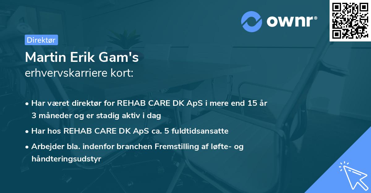 Martin Erik Gam's erhvervskarriere kort