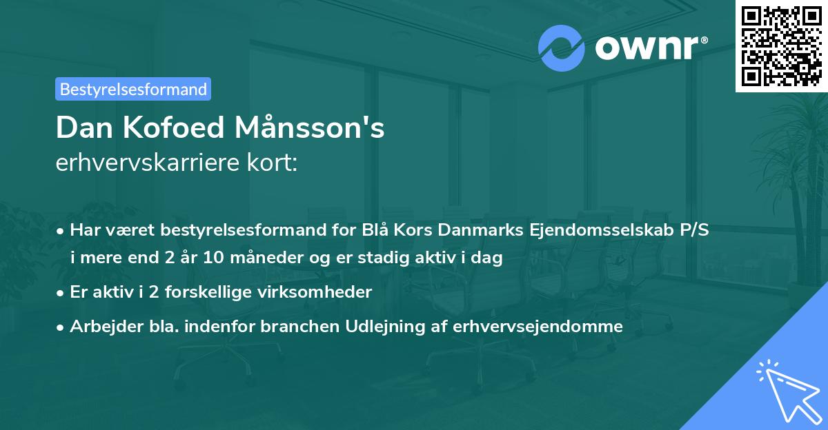 Dan Kofoed Månsson's erhvervskarriere kort