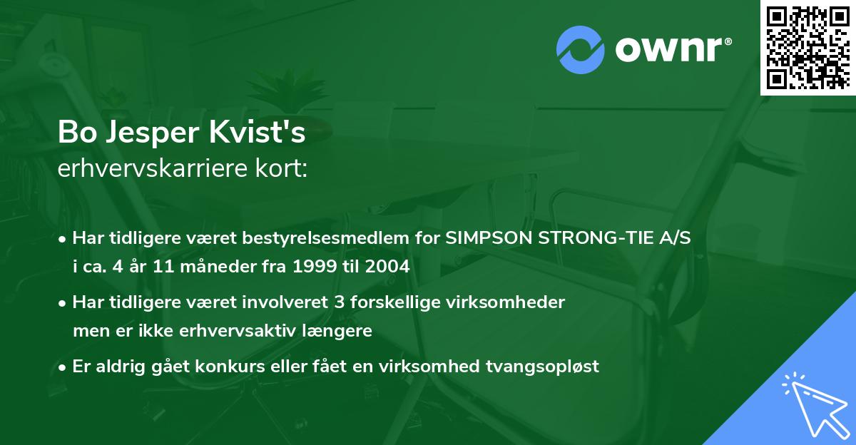 Bo Jesper Kvist's erhvervskarriere kort
