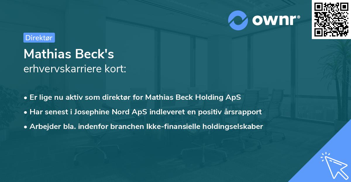 Mathias Beck's erhvervskarriere kort
