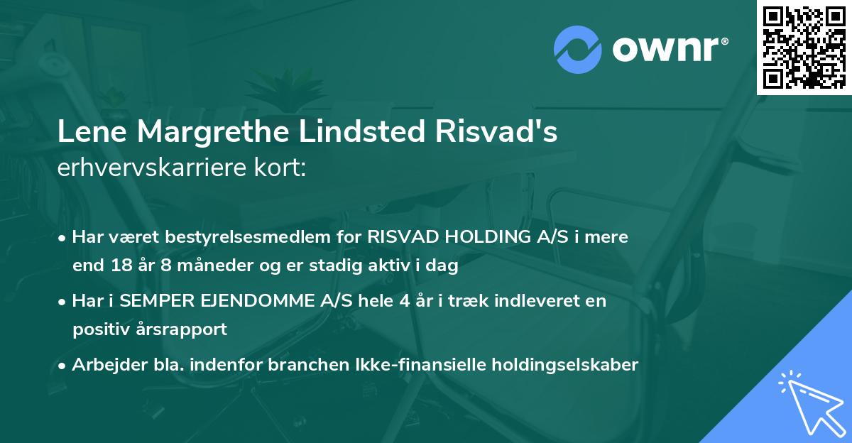 Lene Margrethe Lindsted Risvad's erhvervskarriere kort