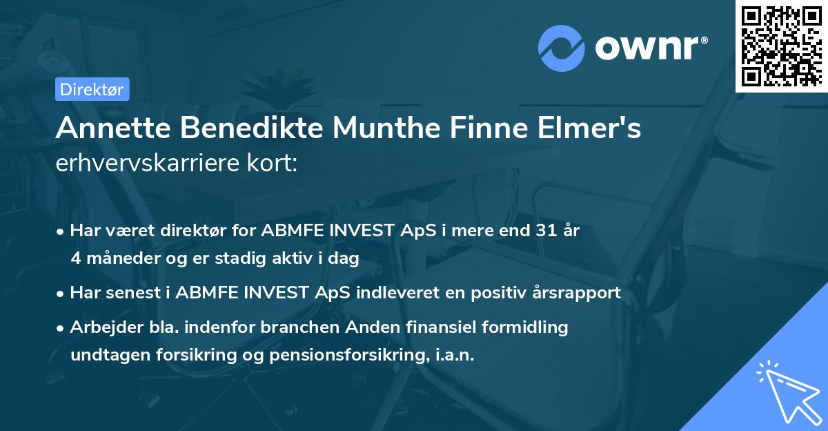 Annette Benedikte Munthe Finne Elmer's erhvervskarriere kort