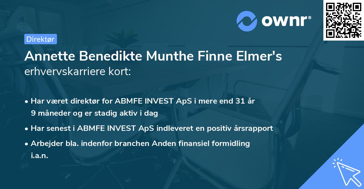 Annette Benedikte Munthe Finne Elmer's erhvervskarriere kort