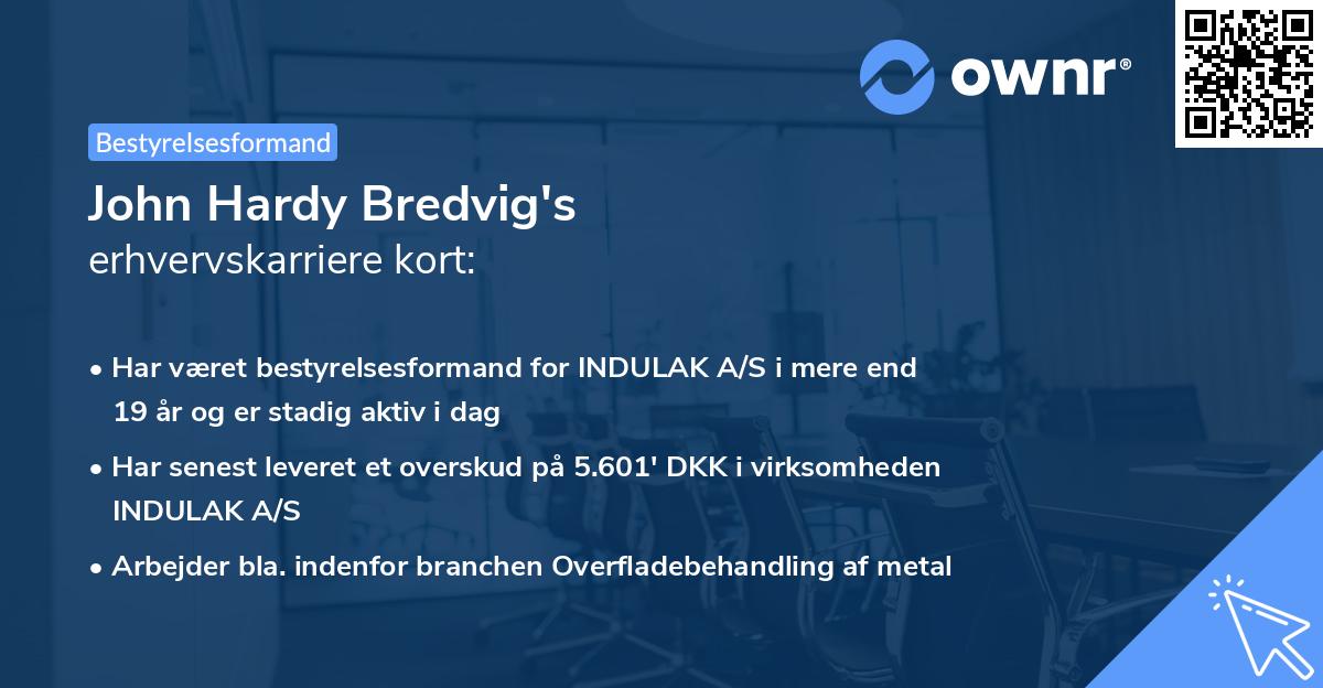 John Hardy Bredvig's erhvervskarriere kort