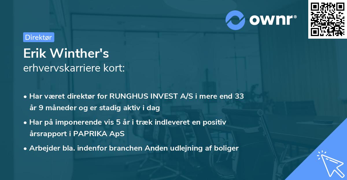 Erik Winther's erhvervskarriere kort