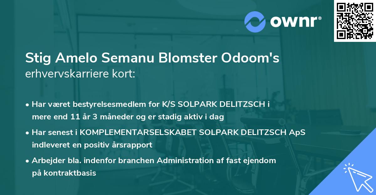 Stig Amelo Semanu Blomster Odoom's erhvervskarriere kort