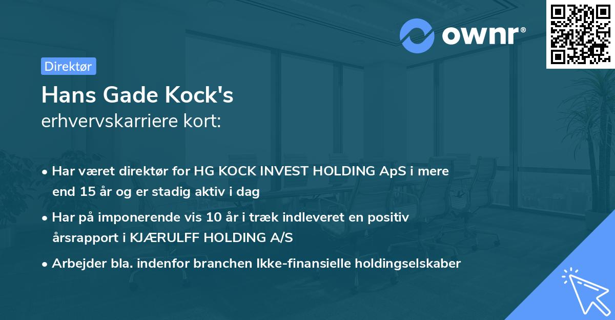 Hans Gade Kock's erhvervskarriere kort