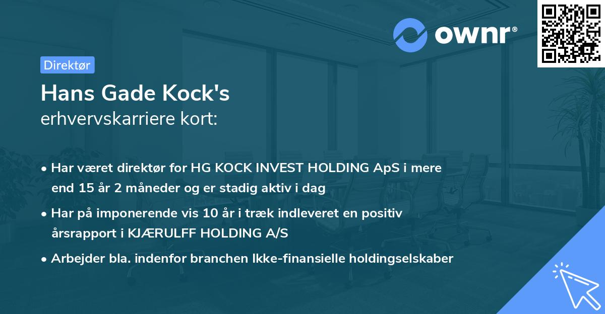 Hans Gade Kock's erhvervskarriere kort