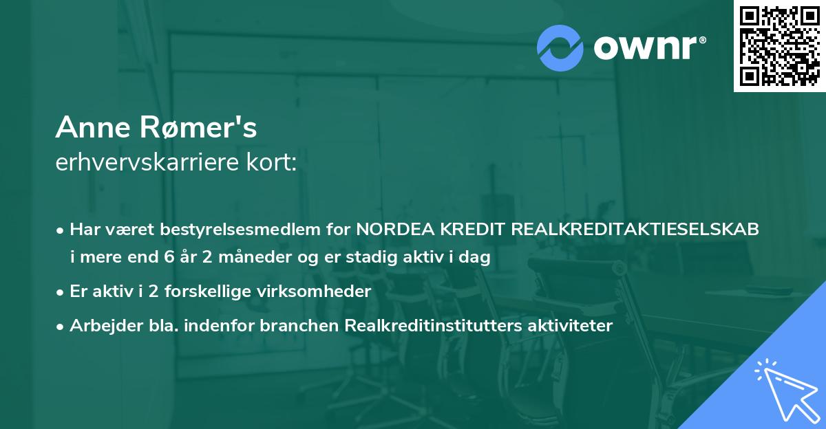 Anne Rømer's erhvervskarriere kort