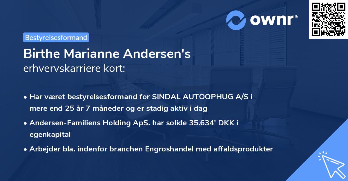 Birthe Marianne Andersen's erhvervskarriere kort