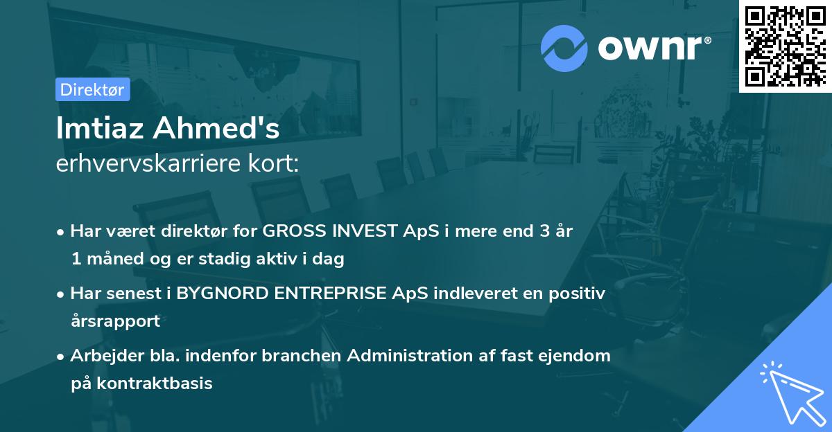 Imtiaz Ahmed's erhvervskarriere kort