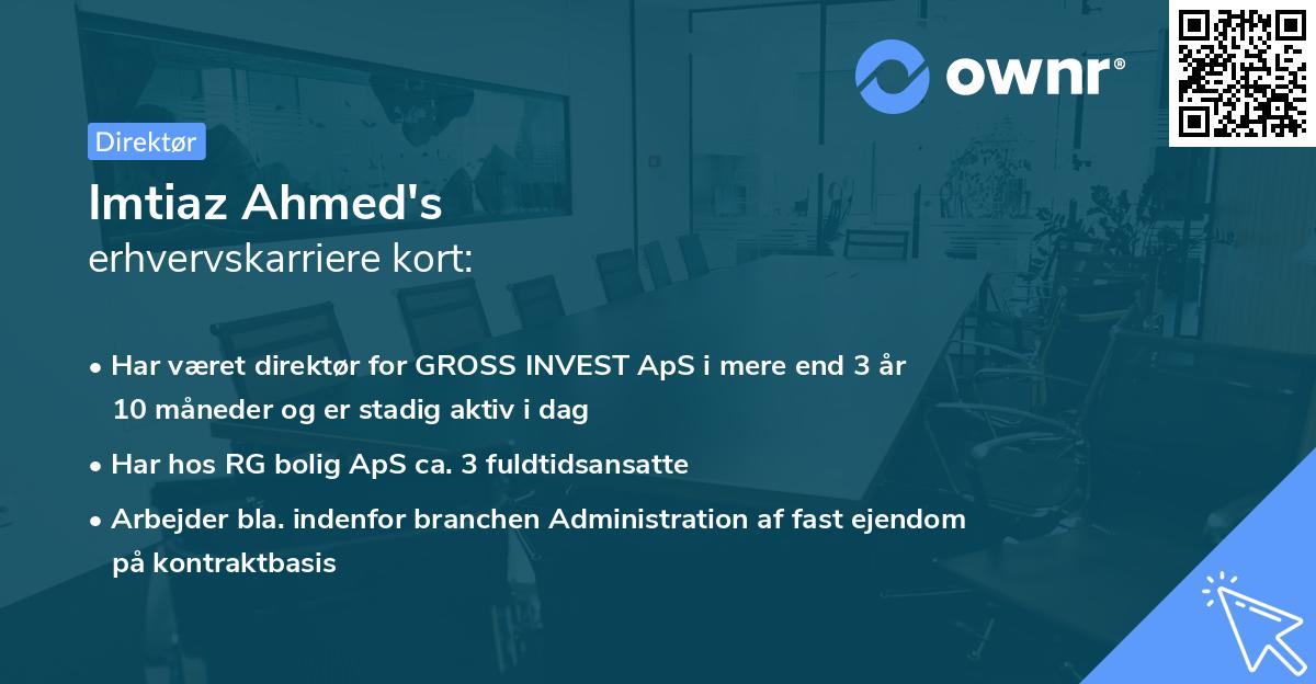 Imtiaz Ahmed's erhvervskarriere kort