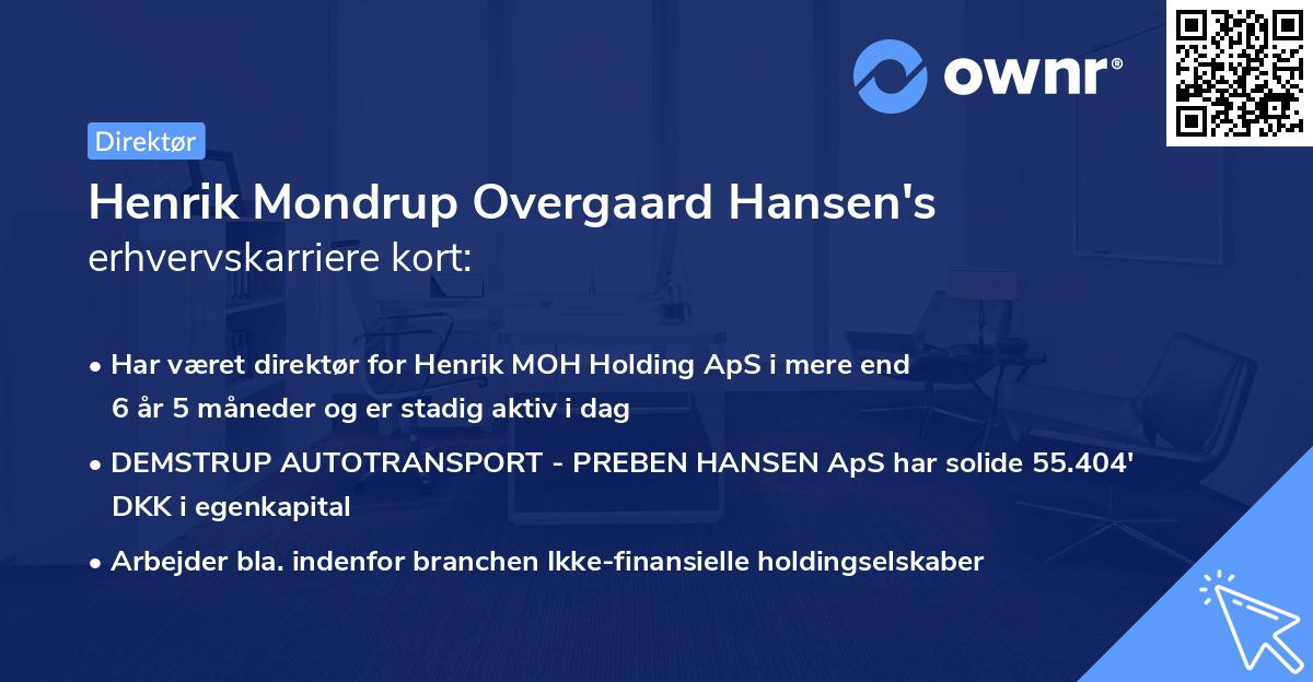 Henrik Mondrup Overgaard Hansen's erhvervskarriere kort