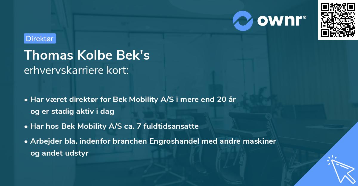 Thomas Kolbe Bek's erhvervskarriere kort