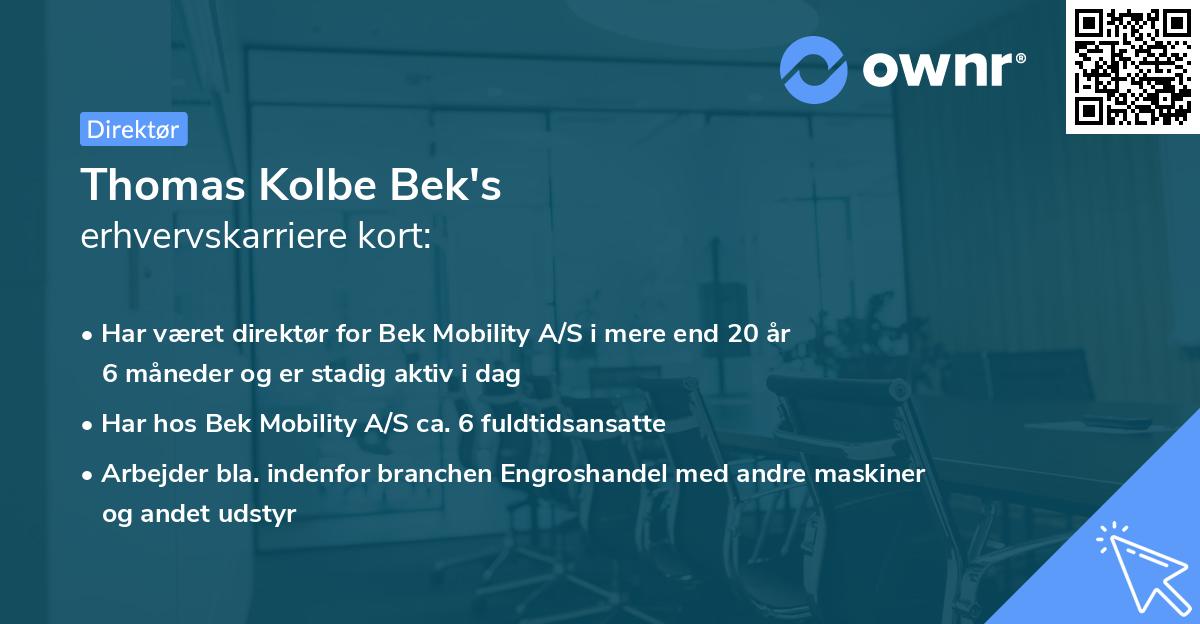 Thomas Kolbe Bek's erhvervskarriere kort