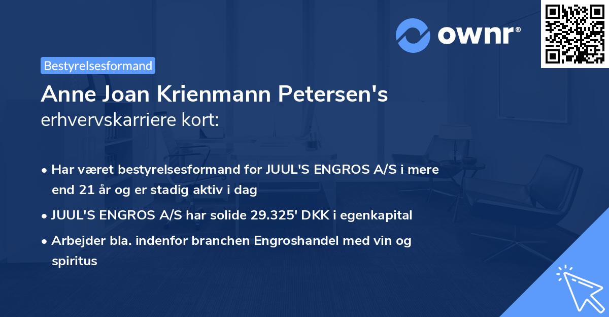 Anne Joan Krienmann Petersen's erhvervskarriere kort