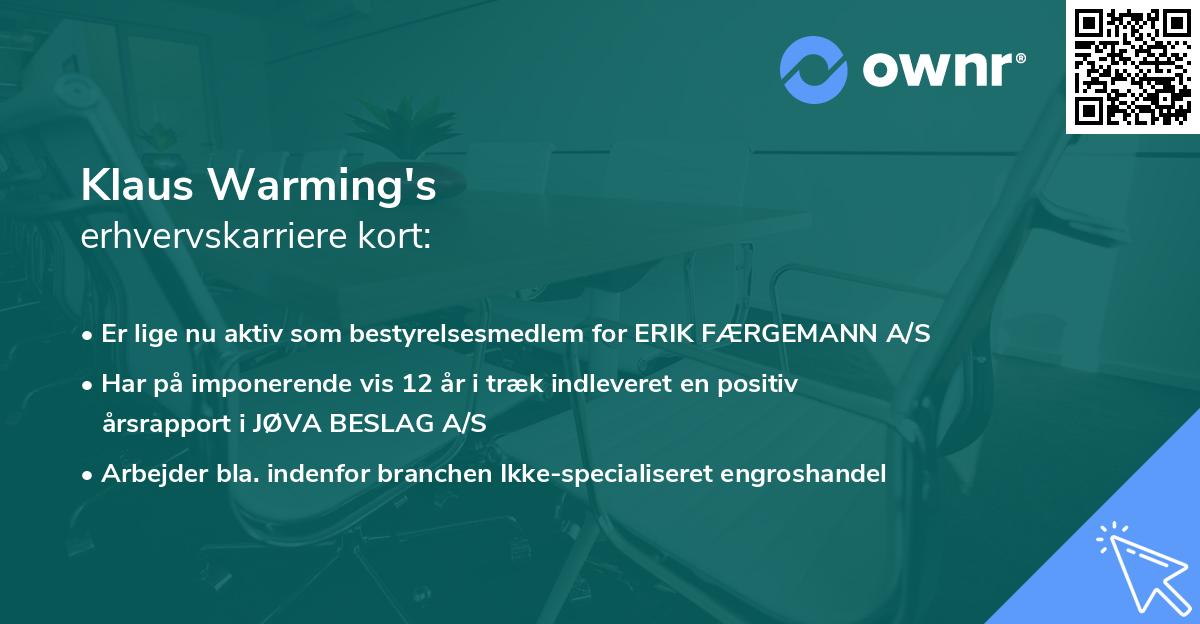 Klaus Warming's erhvervskarriere kort