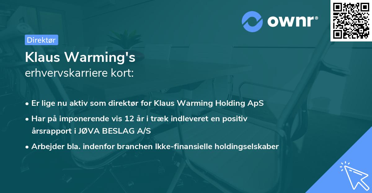 Klaus Warming's erhvervskarriere kort