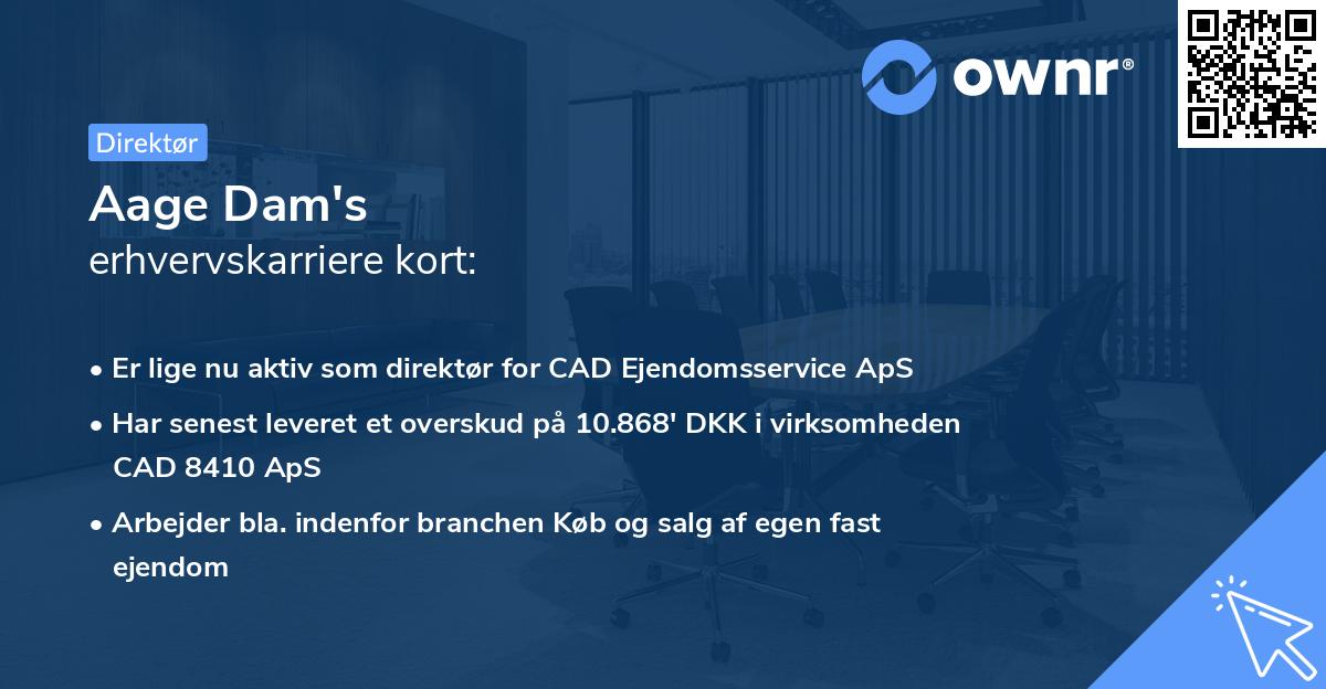 Aage Dam's erhvervskarriere kort
