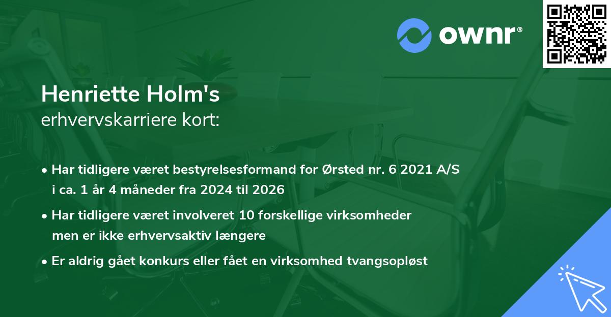 Henriette Holm's erhvervskarriere kort