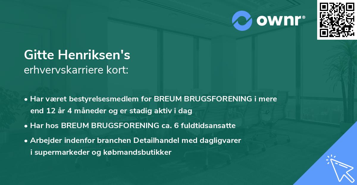 Gitte Henriksen's erhvervskarriere kort